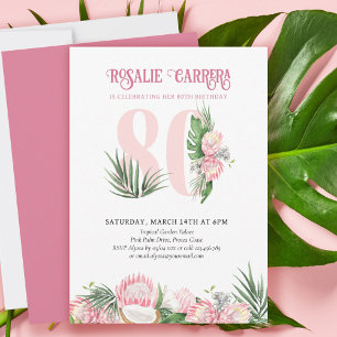 80. Geburtstagsfeier Tropical Pink Protea Nummer 8 Einladung