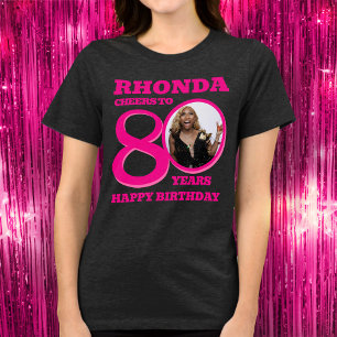 80. Geburtstagsfoto und Name in rosa Text Tri-Blend Shirt