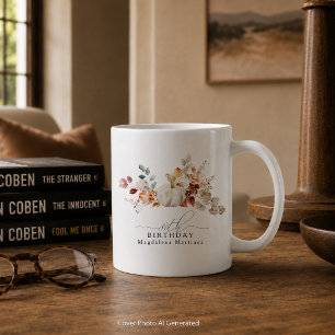 80. Geburtstagsgeschenk Weiße Kürbis Herbstblumen Kaffeetasse