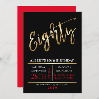 80. Geburtstagsgoldschwarze Party Einladung