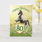 80. Geburtstagskarte mit Aufzuchtpferd Karte (Gelbe Blume)