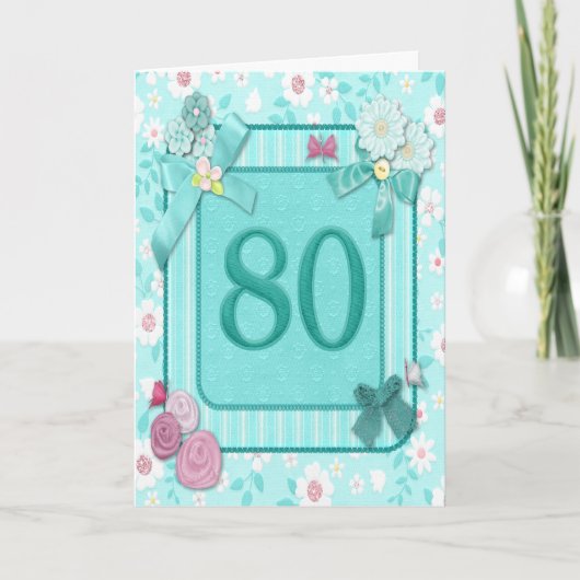 80. Geburtstagskarte mit Blume Karte (Vorderseite)
