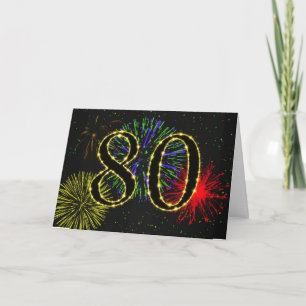 80. Geburtstagskarte mit Feuerwerk Karte