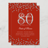 80. Geburtstagsmenü Silver Red Einladung (Vorne/Hinten)