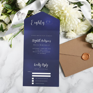 80. Geburtstagsnacht blaue silberne uAwg All-in-One-Einladung