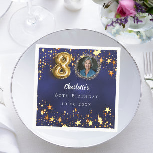 80. Geburtstagsnavy blauen goldenen Sterne Foto Serviette