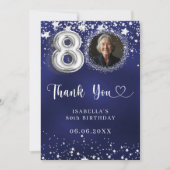 80. Geburtstagsnavy blauen Silberstars Foto Dankeskarte (Vorderseite)