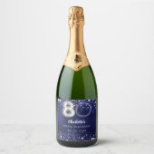 80. Geburtstagsnavy blauen Silberstars Foto Schaumweinetikett (Vorderseite)