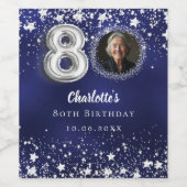 80. Geburtstagsnavy blauen Silberstars Foto Weinetikett (Einzelnes Label)