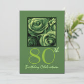 80. Geburtstagspartei Einladung Kelly Green Rose (Stehend Vorderseite)