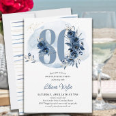 80. Geburtstagspartei Küste Blue Floral Number 80 Einladung
