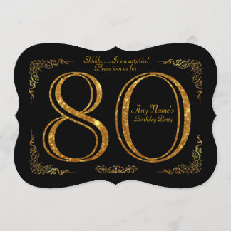 80. Geburtstagsparty 80., Gatsby, Black & Gold Einladung