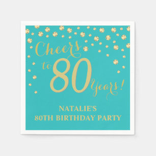 80. Geburtstagsparty Aquamarin und Gold Diamond Na Serviette
