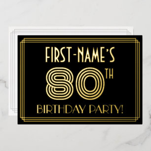 80. Geburtstagsparty — Art Deco Stil "80" + Name Folieneinladung