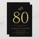 80. Geburtstagsparty Black and Gold Einladung (Vorne/Hinten)