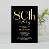 80. Geburtstagsparty Black Gold Folieneinladung (Stehend vorne)