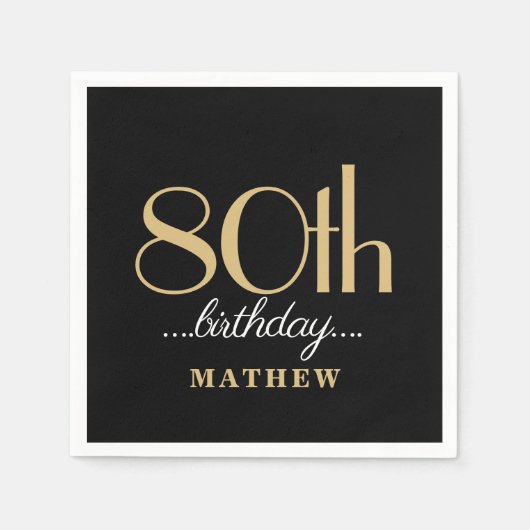 80. Geburtstagsparty Black Gold Serviette (Vorderseite)