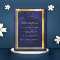 80. Geburtstagsparty blauen Gold glänzende Einladu
