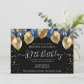 80. Geburtstagsparty, Blauer und Gold Einladung (Stehend Vorderseite)