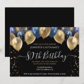 80. Geburtstagsparty, Blauer und Gold Einladung (Vorne/Hinten)