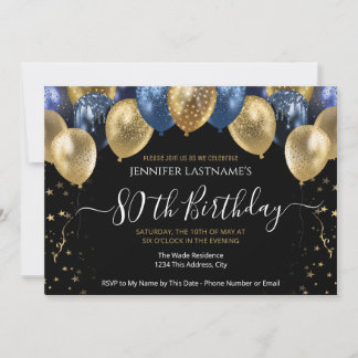 80. Geburtstagsparty, Blauer und Gold Einladung