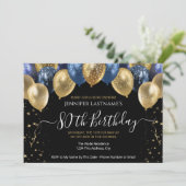 80. Geburtstagsparty, Blauer und Gold Einladung (Stehend Vorderseite)