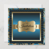 80. Geburtstagsparty | Blue Metallic & Gold Einladung (Vorderseite)