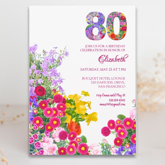 80. Geburtstagsparty Blumenladen Moderne Einladung