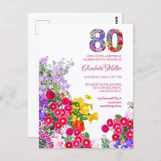 80. Geburtstagsparty Blumenladen Moderne Einladung Postkarte