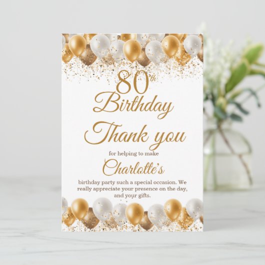 80. Geburtstagsparty Dankeskarte (Stehend Vorderseite)