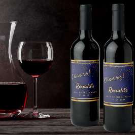 80. Geburtstagsparty dunkelmarineblaue Goldjubeln Weinetikett