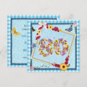 80. Geburtstagsparty Einladung Blume, Schmetterlin (Vorne/Hinten)