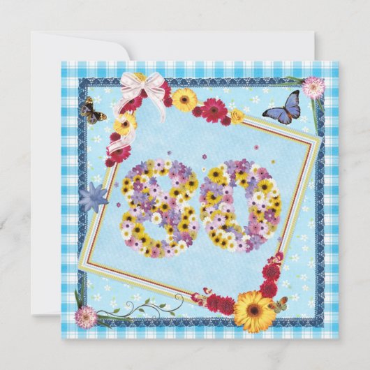 80. Geburtstagsparty Einladung Blume, Schmetterlin (Vorderseite)