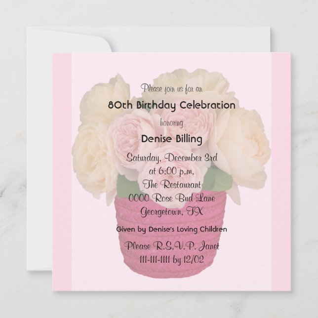 80. Geburtstagsparty Einladung Garten Rose (Vorderseite)