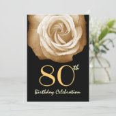 80. Geburtstagsparty Einladung GOLD Rose (Stehend Vorderseite)