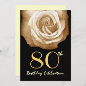 80. Geburtstagsparty Einladung GOLD Rose (Vorne/Hinten)