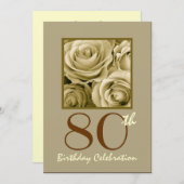 80. Geburtstagsparty Einladung GOLD Rose Metallic (Vorne/Hinten)