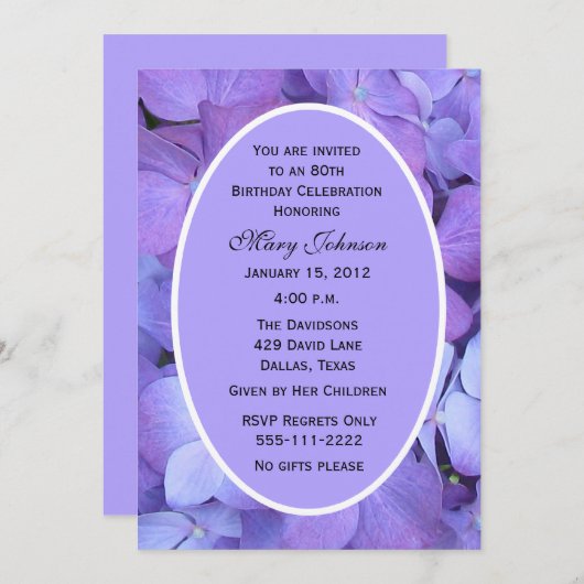 80. Geburtstagsparty Einladung Hydrangeas (Vorne/Hinten)