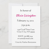 80. Geburtstagsparty Einladung PINK Butterfly Rose (Rückseite)