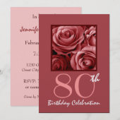 80. Geburtstagsparty Einladung Rote Rosen (Vorne/Hinten)