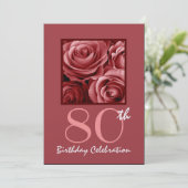 80. Geburtstagsparty Einladung Rote Rosen (Stehend Vorderseite)