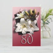 80. Geburtstagsparty Einladung - weiße Lilien (Stehend Vorderseite)