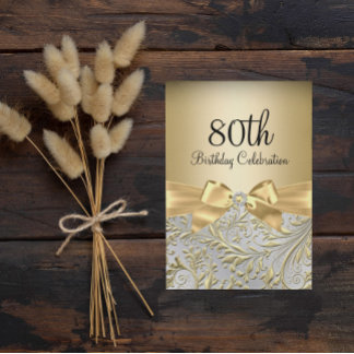 80. Geburtstagsparty Elegant Gold Bow Floral Swirl Einladung