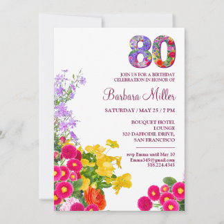 80. Geburtstagsparty floral moderne 80 Jahre Party Einladung