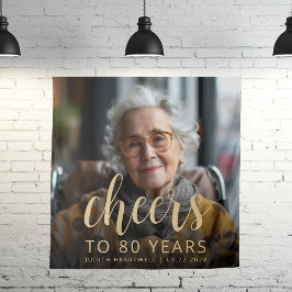 80. Geburtstagsparty Foto Gold Script Cheers Wandteppich