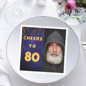80. Geburtstagsparty Foto Goldballons blau Serviette