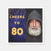 80. Geburtstagsparty Foto Goldballons blau Serviette (Vorderseite)