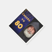 80. Geburtstagsparty Foto Goldballons blau Serviette (Ecke)