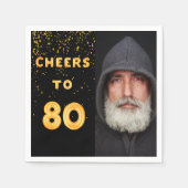 80. Geburtstagsparty Foto Goldballons schwarz Serviette (Vorderseite)