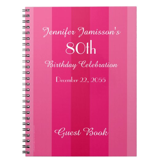 80. Geburtstagsparty Gästebuch Name Rosa Notebook Notizblock (Vorderseite)